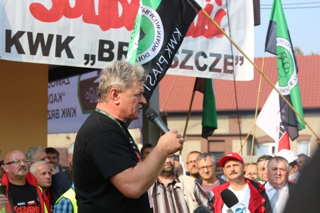 Manifestacja górników pod kopalnią "Brzeszcze"