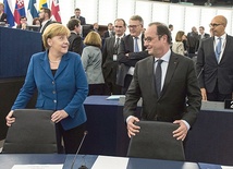 7.10.2015. Strasburg. Francja. Kanclerz Niemiec Angela Merkel i prezydent Francji François Hollande w Parlamencie Europejskim