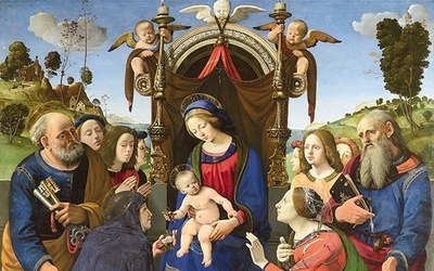 Piero di Cosimo „Maryja z Dzieciątkiem na tronie ze świętymi i aniołami” olej i tempera na desce, 1493 Muzeum Innocenti, Florencja