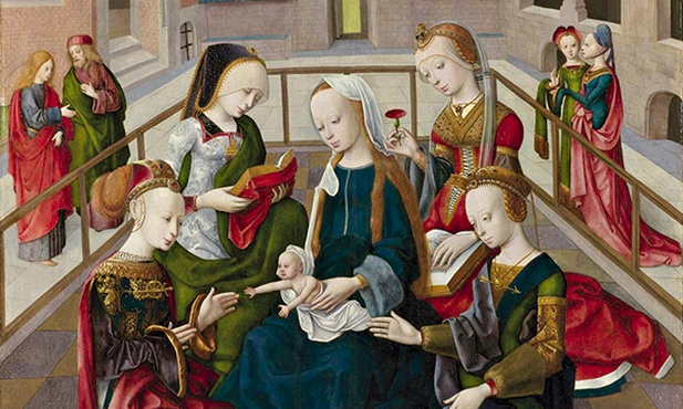 Mistrz Virgo inter Virgines „Maryja z Dzieciątkiem  oraz świętymi Katarzyną, Cecylią, Barbarą i Urszulą”  olej na desce, ok. 1490 Rijksmuseum, Amsterdam