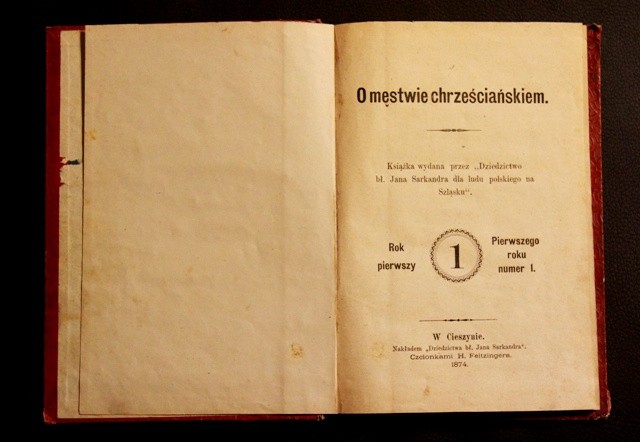 Pierwsza książka, jaką wydało "Dziedzictwo bł. Jana Sarkandra dla ludu polskiego na Śląsku Cieszyńskim"