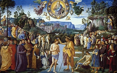 Pietro Vannucci, zwany Perugino „Chrzest Chrystusa”  fresk, ok. 1482 Kaplica Sykstyńska, Watykan