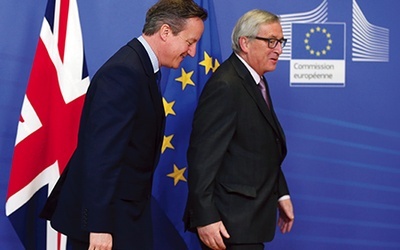 Przewodniczący Komisji Europejskiej Jean-Claude Juncker i brytyjski premier David Cameron przed jedną z rozmów na temat warunków obecności Wielkiej Brytanii w Unii Europejskiej