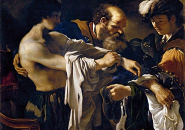 Guercino (Giovanni Francesco Barbieri) „Powrót syna marnotrawnego”  olej na płótnie, 1619 Muzeum Historii Sztuki, Wiedeń
