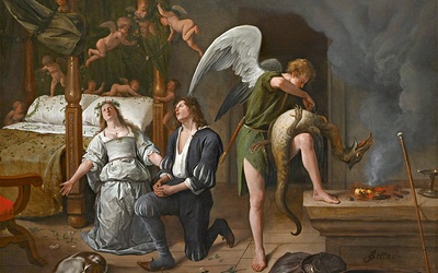 Modlitwa Tobiasza i Sary przed nocą poślubną. Anioł Rafał pokonuje demona Asmodeusza.