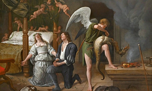 Modlitwa Tobiasza i Sary przed nocą poślubną. Anioł Rafał pokonuje demona Asmodeusza.