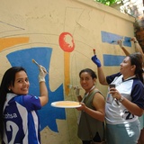 Mural ŚDM obok gliwickiej katedry