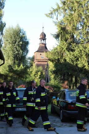 Pożar kościoła w Jawiszowicach - ćwiczenia strażaków