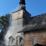 Pożar kościoła w Jawiszowicach - ćwiczenia strażaków