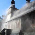 Pożar kościoła w Jawiszowicach - ćwiczenia strażaków