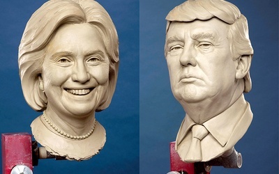 Szampan na Kremlu dawno wystrzelił. Obie kandydatury na prezydenta USA odpowiadają Rosji. Na zdjęciach woskowe podobizny Hillary Clinton i Donalda Trumpa.