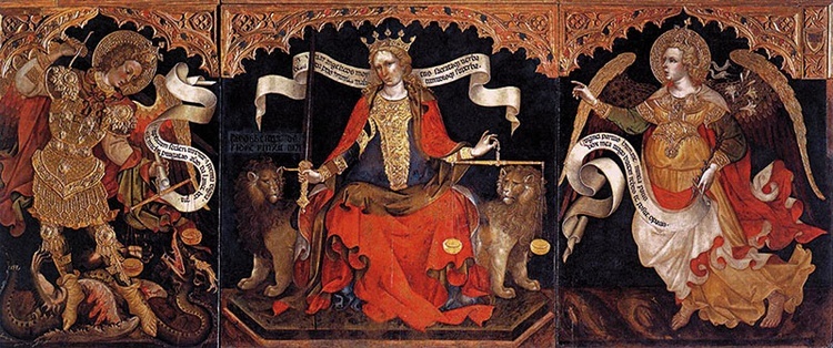 Jacobello del Fiore
Sprawiedliwość między archaniołami Michałem i Gabrielem
tempera na desce, 1421
Galeria Akademii, Wenecja