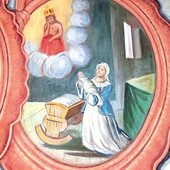Fresk przedstawiający matkę zawierzającą swoje dziecko.