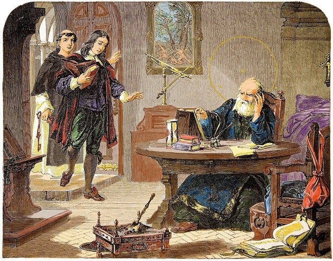 Spotkanie Galileusza z poetą Johnem Miltonem.