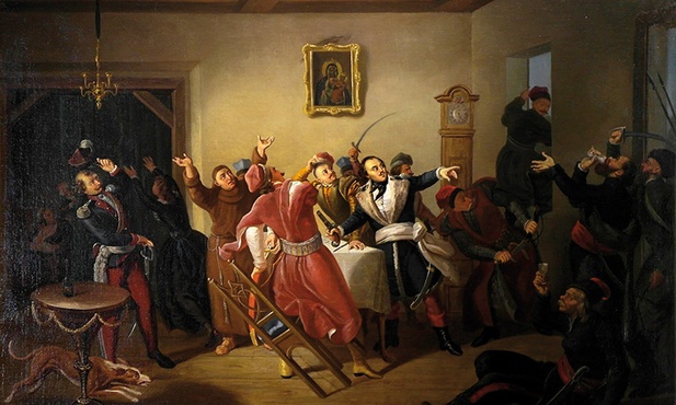 Kazimierz Pułaski w potyczce konfederatów w Barze.  Kornel Szlegel (1819–1870),  Muzeum Kazimierza Pułaskiego w Warce.