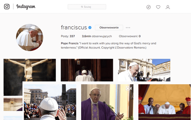 Ojciec Święty od roku na Instagramie