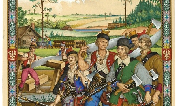 Pionierzy Polscy w Wirginii w XVII wieku, fragment cyklu Obrazy z Chlubnych dni Braterstwa Polsko-Amerykańskiego przygotowanego na Wystawę Światową w Nowym Jorku w 1939 r. przez Artura Kszyka