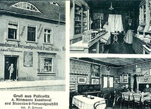 Polkowice, rok 1917, kamienica nr 34.  Napis na froncie głosi: „Specjalność – kószka polkowicka”.