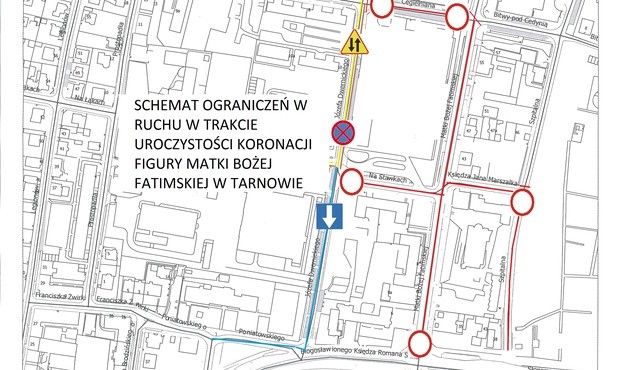 Schemat ograniczeń w ruchu podczas koronacji