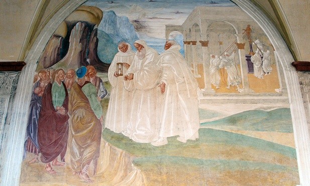 Luca Signorelli
Święty Benedykt ewangelizuje mieszkańców Monte Cassino
fresk, 1497–1498
Opactwo 
Monte Oliveto Maggiore, Asciano
