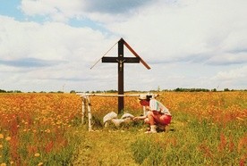 Pusta polana przed 20 laty i samotny krzyż.