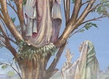 Malowidło przedstawiające Madonnę ukazującą się młodej Żydówce w prezbiterium kościoła Narodzenia NMP w Popowie.