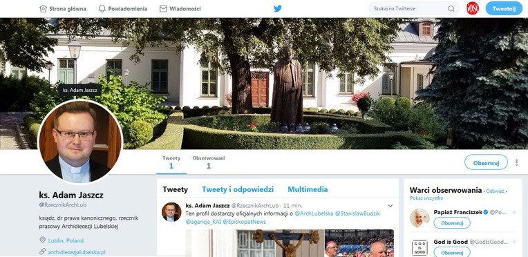 Ruszyło oficjalne konto rzecznika archidiecezji lubelskiej na Twitterze