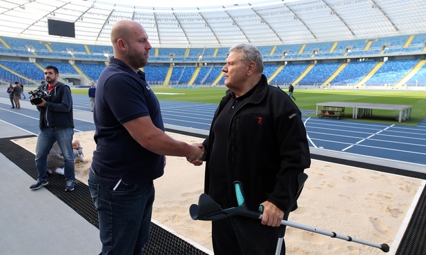 Piotr Małachowski z Robertem Skolimowskim, ojcem Kamili