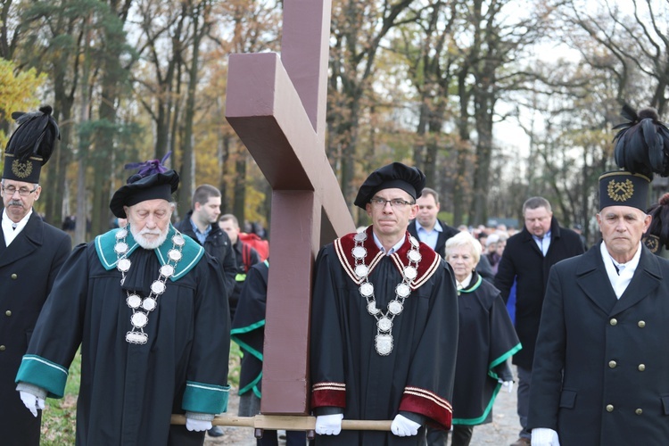 Krzyż nieśli na zmianę przedstawiciele wspólnot i śrosowisk: członkowie Akcji Katolickiej, wykładowcy, górnicy, strażacy, 