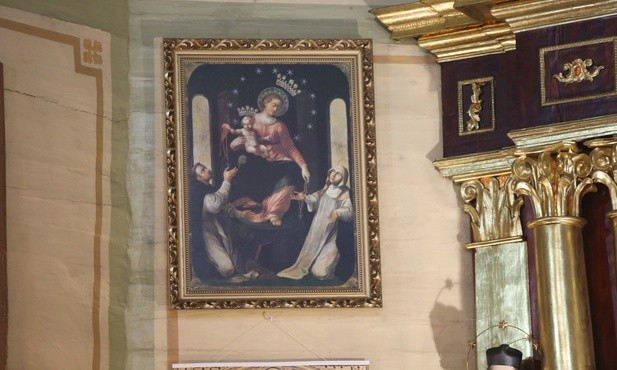 Pobłogosławiony w Pompejach obraz Matki Bożej, dziś w prezbiterium kończyckiej świątyni...