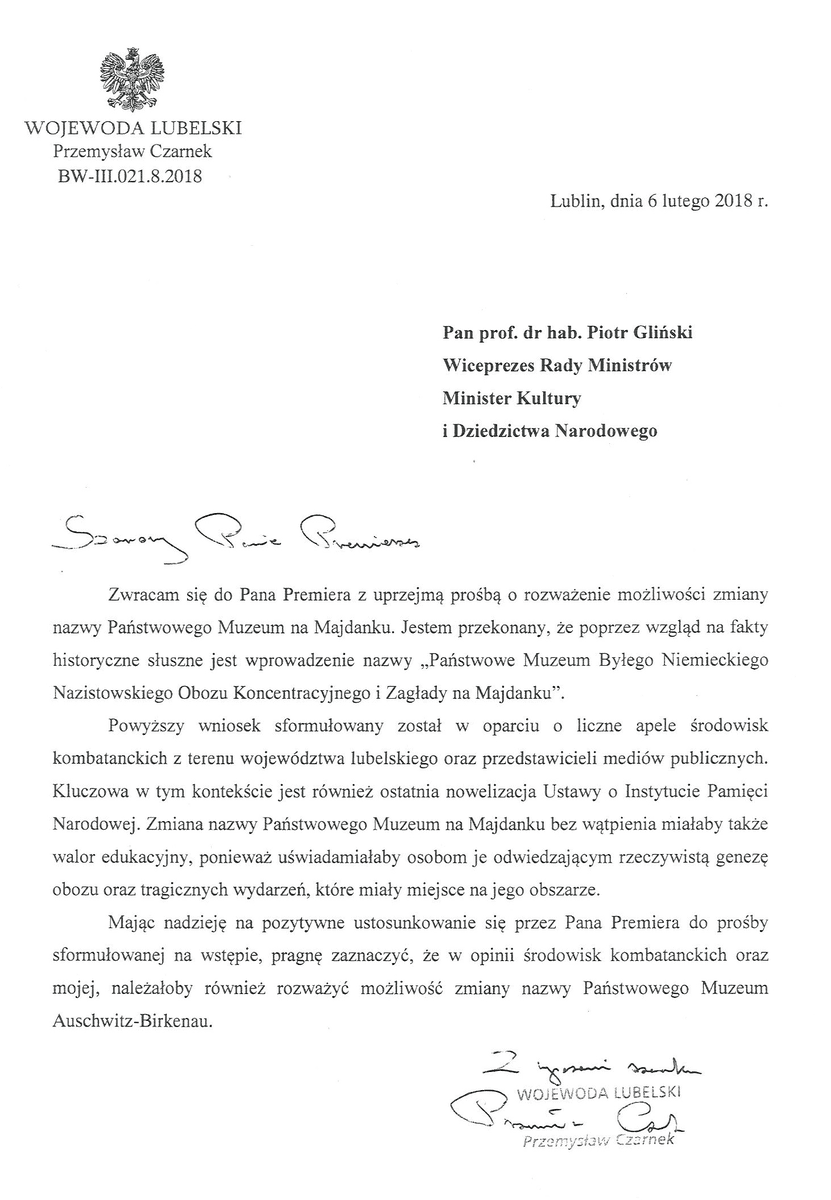Zapoznaj Sie Z Tekstem Niemieckiego Obwieszczenia Z 2 Lutego 1944 Pismo wojewody lubelskiego ws. zmiany nazw muzeów na Majdanku i...