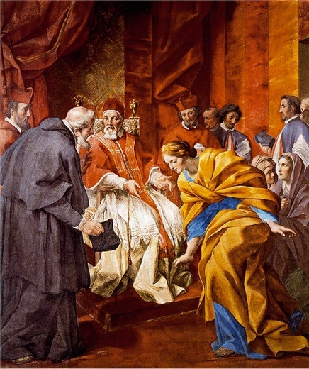 Giovanni Francesco Romanelli "Spotkanie księżnej Matyldy ze św. Anzelmem w obecności papieża Urbana II", olej na płótnie, 1637–1642 Galeria Romanelli, Watykan