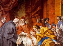 Giovanni Francesco Romanelli "Spotkanie księżnej Matyldy ze św. Anzelmem w obecności papieża Urbana II", olej na płótnie, 1637–1642 Galeria Romanelli, Watykan
