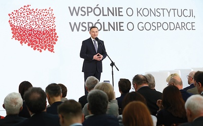 Prezydent Andrzej Duda podczas konferencji „Wspólnie o konstytucji, wspólnie o gospodarce” 11.04.2018 r.