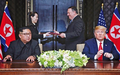 Spotkanie prezydentów Korei Płn. i USA zakończyło się podpisaniem deklaracji, w której Trump zobowiązał się do zapewnienia gwarancji bezpieczeństwa Korei Płn., a Kim Dżong Un potwierdził zaangażowanie w całkowitą denuklearyzację Półwyspu Koreańskiego.