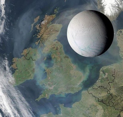 Porównanie wielkości Enceladusa i Wysp Brytyjskich
