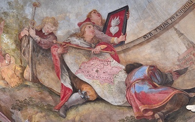Fresk z kaplicy Matki Bożej Świdnickiej ukazujący Bolka II Małego z mapą księstwa. 