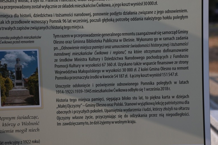 Pomnik w Ćwikowie jak nowy