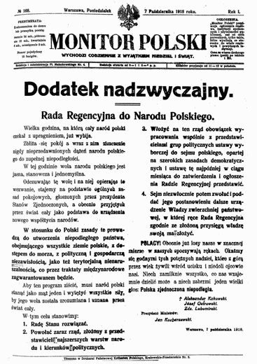 100 lat temu Rada Regencyjna ogłosiła odezwę "Do Narodu Polskiego"