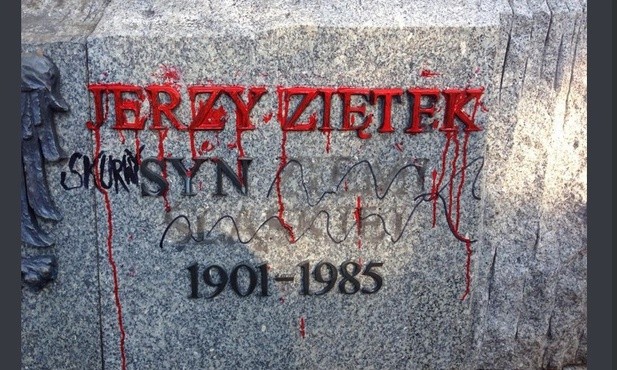 Na wiecu kandydata na prezydenta Katowic uszkodzono pomnik Jerzego Ziętka 