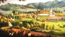 Fragment wystawy: panorama Wałbrzycha z linią kolejową (płyta porcelanowa, 1856 r.). 