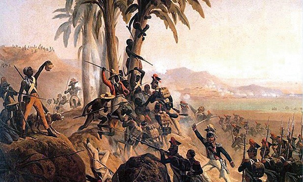 Obraz Januarego Suchodolskiego z 1845 r., pokazujący bitwę o San Domingo. Podczas walk na Haiti 4/5 Polaków umarło na żółtą febrę, a pozostali albo zginęli w starciach z niewolnikami, albo przeszli na ich stronę. Do Polski wróciło bardzo niewielu