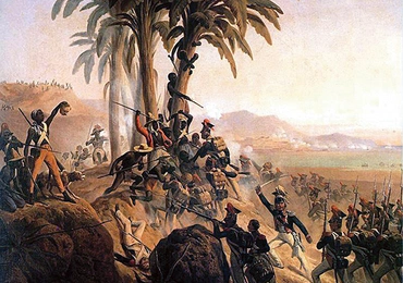Obraz Januarego Suchodolskiego z 1845 r., pokazujący bitwę o San Domingo. Podczas walk na Haiti 4/5 Polaków umarło na żółtą febrę, a pozostali albo zginęli w starciach z niewolnikami, albo przeszli na ich stronę. Do Polski wróciło bardzo niewielu