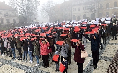 ▲	Żywa flaga w centrum Sandomierza. 