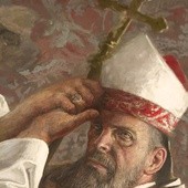 	Biskup Jordan przenikliwie spogląda  z płótna.