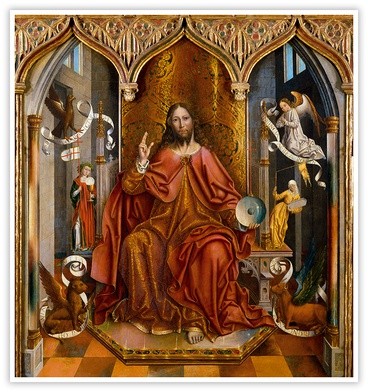 Fernando Gallego "Chrystus błogosławiący" olej i tempera na desce, 1494–1496, Muzeum Prado, Madryt