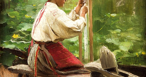 ▲	„Prządka” Apoloniusza Kędzierskiego, ok. 1900 r., ze zbiorów Muzeum Narodowego w Krakowie.