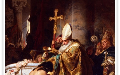 Gyula Benczúr "Chrzest św. Stefana", olej na płótnie, 1875, Węgierska Galeria Narodowa Budapeszt