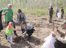 Stanisław Karczewski (z lewej) podczas sadzenia lasu mógł liczyć na pomoc dzieci i młodzieży. 