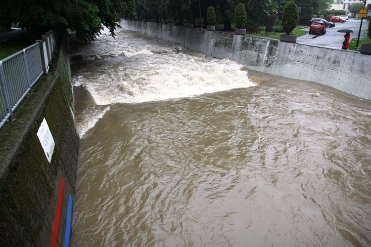 Alarm przeciwpowodziowy: Białka w centrum Bielska-Białej - 23 maja 2019 r.